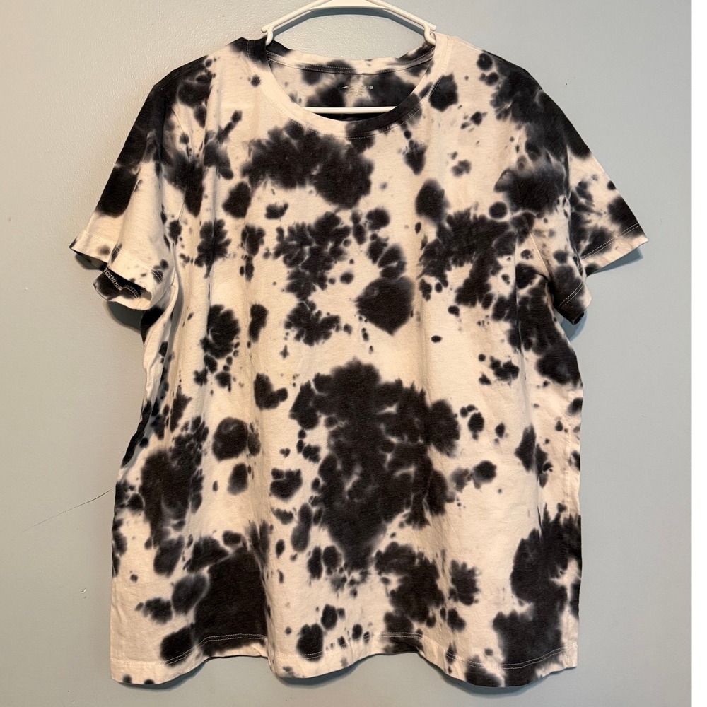 Activ8 Women's XXL Tie Dye T-Shirt Black White Crew Neck Short Sleeve 1904